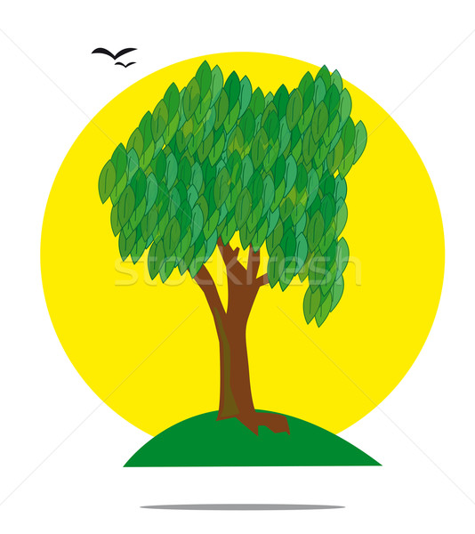 Illustration arbre vert jaune soleil arbre design [[stock_photo]] © gigra