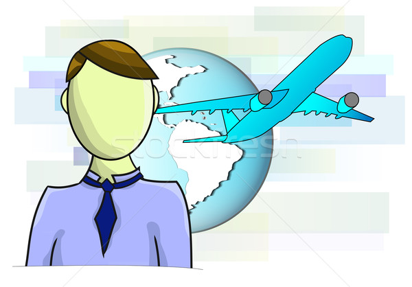 Illustrations of business man with airplane and globe Stock photo © gigra