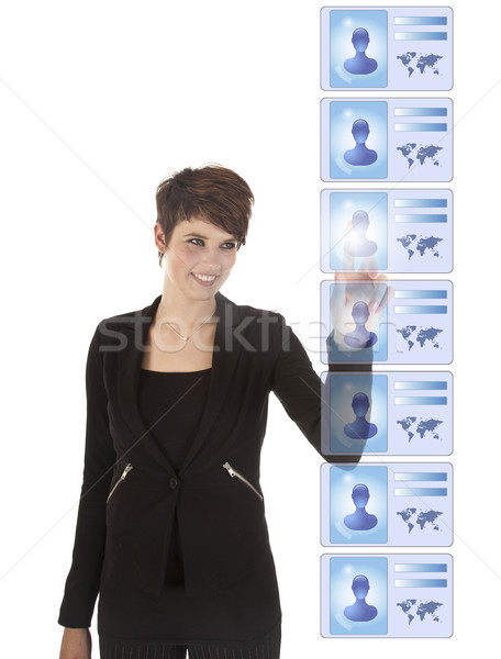 Fiatal nő kiválaszt virtuális barátok izolált fehér Stock fotó © gigra