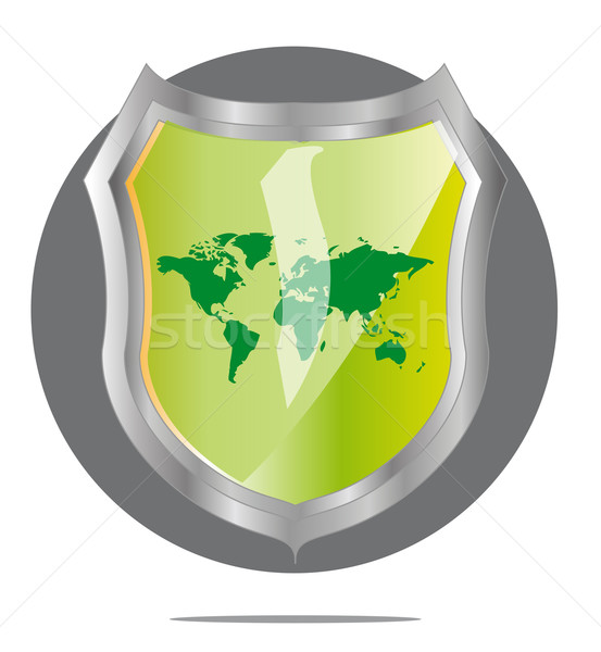 Illustration of green world map in grey shield Stock photo © gigra
