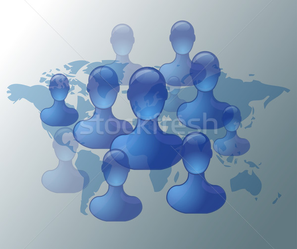 Illustration médias sociaux amis carte du monde homme réunion [[stock_photo]] © gigra