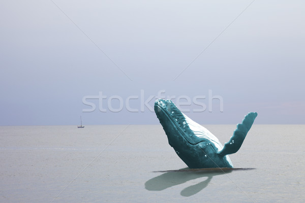 Huge whale at sea with little ship Stock photo © gigra