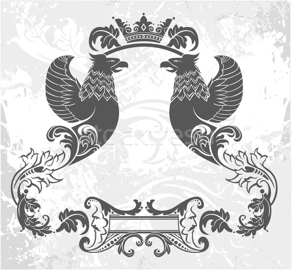 Decoratief frame kroon griffioen zwart wit Stockfoto © gintaras