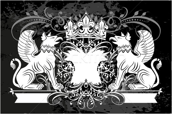 Decoratief frame kroon griffioen zwart wit Stockfoto © gintaras