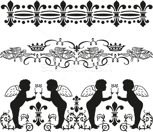 Fanfare schwarz weiß Symbol Set Buch Engel Stock foto © gintaras