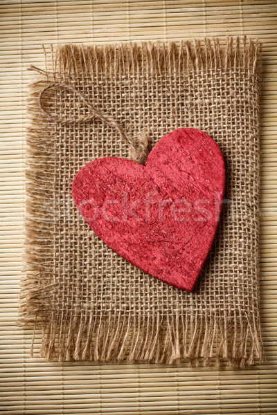 Valentin napi üdvözlet piros fából készült szív vászon ruha Stock fotó © gitusik