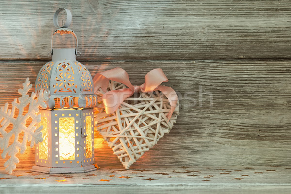 Lanterna natal decoração árvore madeira Foto stock © gitusik