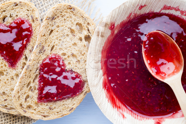 Jam зерна ломтик хлеб формы сердца продовольствие Сток-фото © gitusik