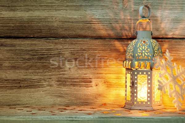 Lanterna natal decoração árvore madeira Foto stock © gitusik
