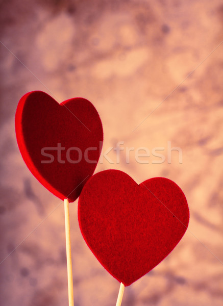 Valentin nap kettő piros szívek bot posta Stock fotó © gitusik