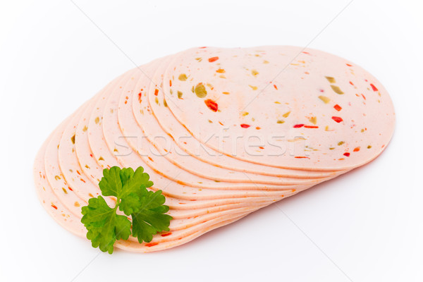 Sliced boiled ham sausage isolated on white background, top view Stock photo © gitusik