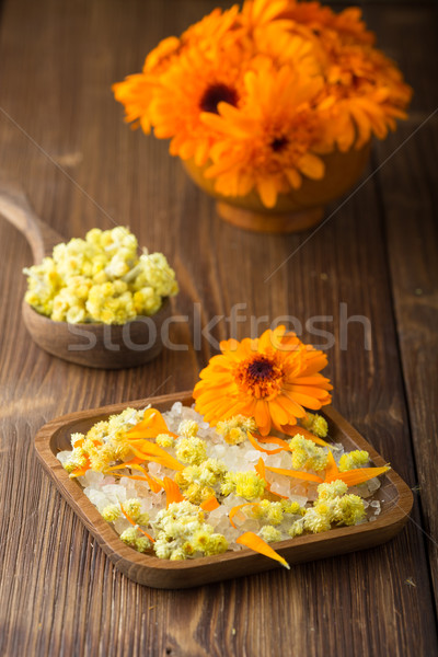 Homeopathische geneeskunde drogen bloemen houten oppervlak Stockfoto © gitusik