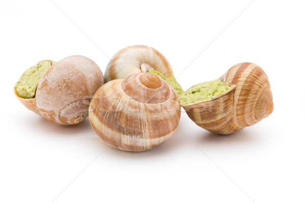 Cooked snails delicacy. French cuisine stuffed snails. Stock photo © gitusik