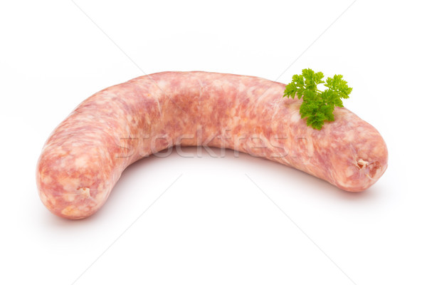 Raw sausage with parsley leaf isolated on white background. Stock photo © gitusik