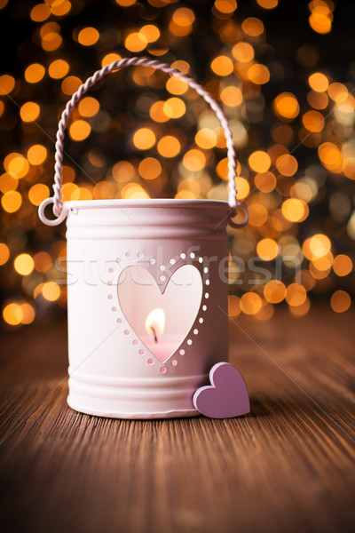 Kandelaar houten tafel bokeh brand liefde kunst Stockfoto © gitusik