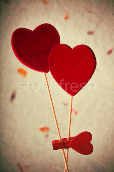 Valentin nap kettő piros szívek bot posta Stock fotó © gitusik