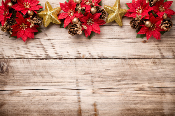 Weihnachten Grußkarte Holz Bäume Rahmen Sternen Stock foto © gitusik