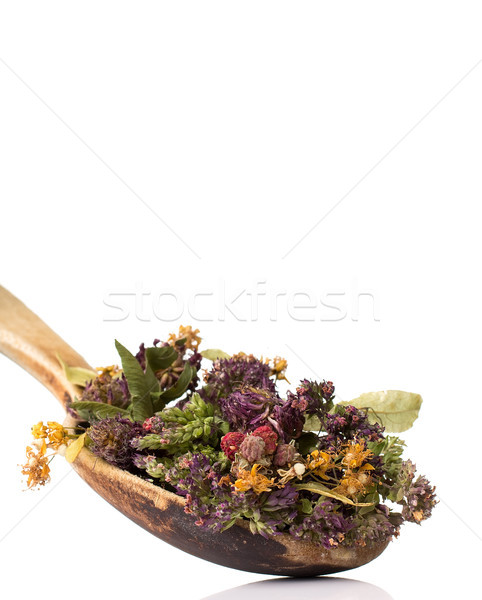 Stock fotó: Gyógynövény · tea · száraz · kanál · izolált · fehér · orvosi