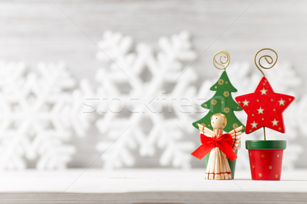 Foto stock: Natal · decoração · fundos · branco · madeira