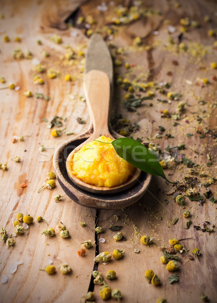 Homeopatycznych muzyka mango ciało masło trawy Zdjęcia stock © gitusik