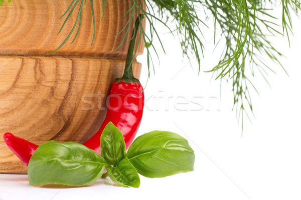 Pimenta pimenta ervas manjericão alho isolado Foto stock © gitusik