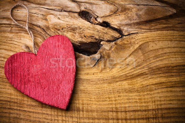 Valentin napi üdvözlet fából készült piros szív posta levél Stock fotó © gitusik