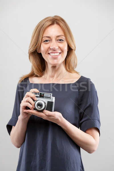 Foto stock: Mujer · apasionado · fotógrafo · retrato · real · listo