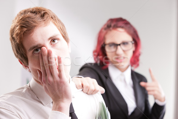 Foto stock: Hombre · vs · mujer · lugar · de · trabajo · trabajo