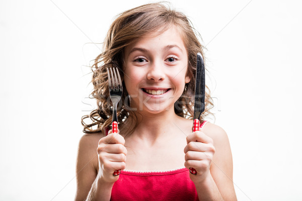 girl ready to eat as much as she can Stock photo © Giulio_Fornasar