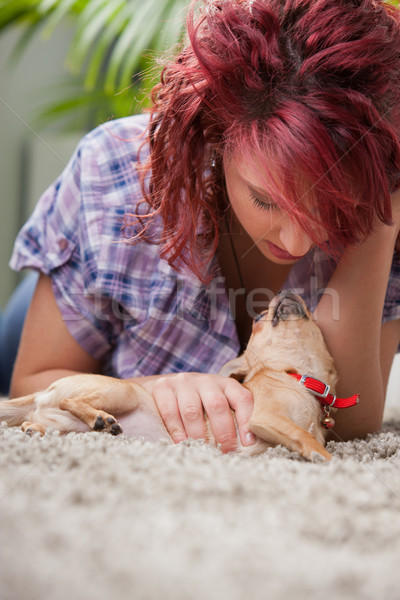 young beautiful woman loving her puppy Stock photo © Giulio_Fornasar