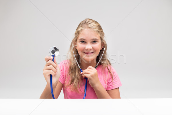 Foto stock: Salud · nina · estetoscopio · joven · pequeño · médico