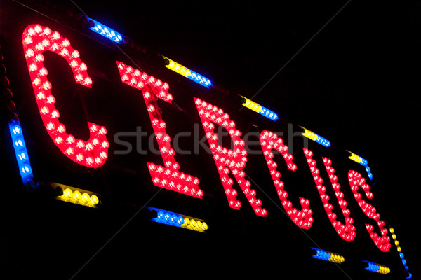 Stockfoto: Elektrische · circus · teken · steiger · nacht · Blauw