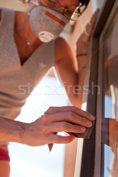 Nő ablak homok csináld magad jelenet lány Stock fotó © Giulio_Fornasar