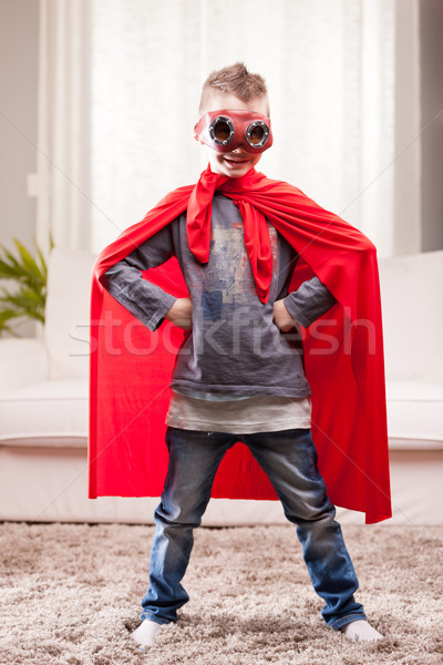 red cloak  kid livingroom superhero Stock photo © Giulio_Fornasar