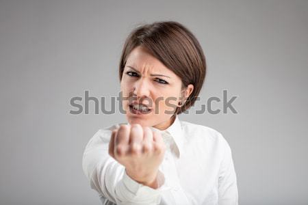 Mérges nő fenyegető arc kéz fej Stock fotó © Giulio_Fornasar