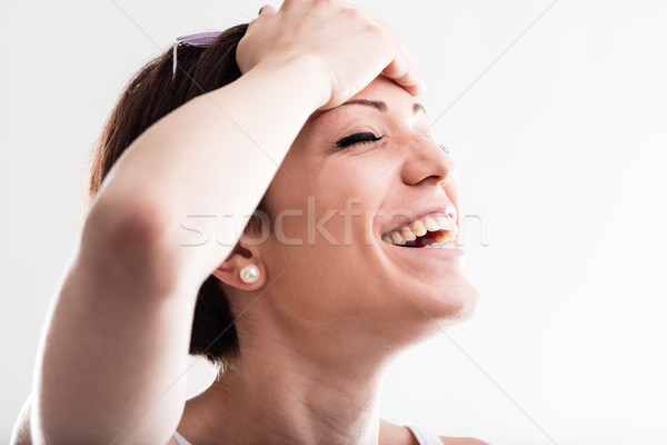 Fericit femeie râs mână cap Imagine de stoc © Giulio_Fornasar