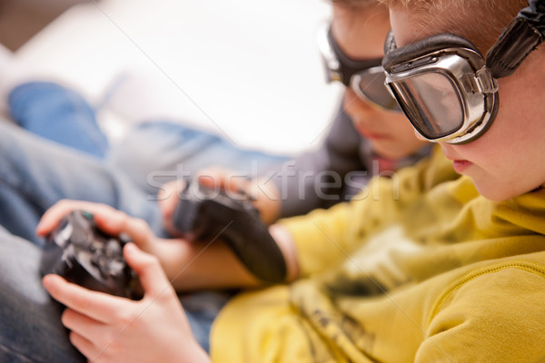 Stockfoto: Twee · kinderen · spelen · echt · bril · kinderen · leuk