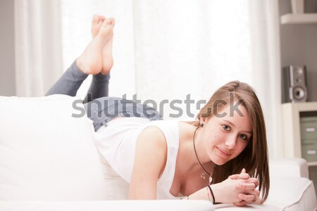 happy woman watching a video Stock photo © Giulio_Fornasar