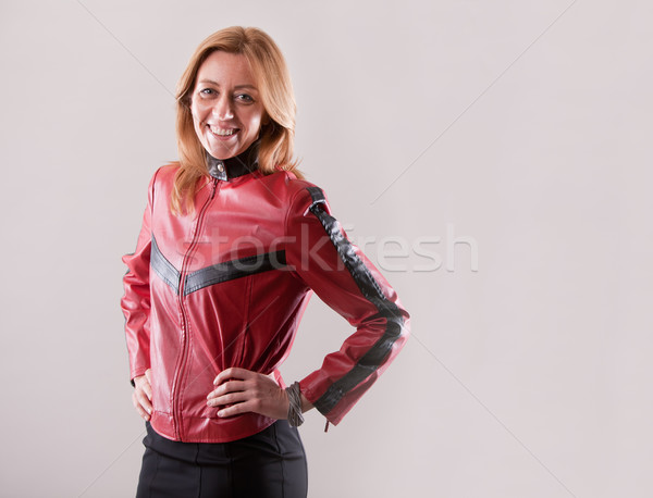 hard rock woman in red leather jacket Stock photo © Giulio_Fornasar