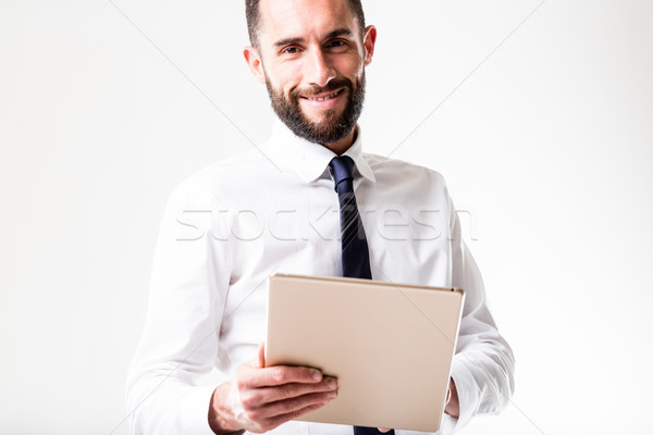 Stock photo: tablet man with his business