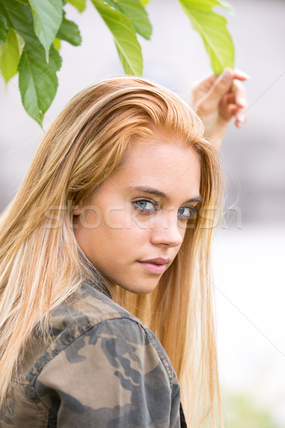girl outdoors touching a leaf Stock photo © Giulio_Fornasar