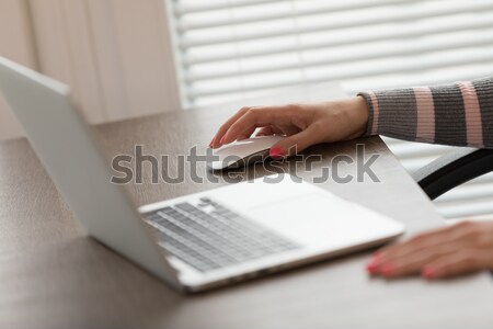 Stock photo: Female hands using laptop at desk