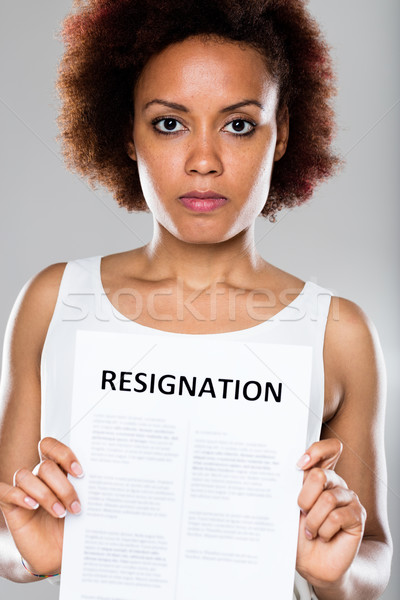 Foto stock: Grave · mujer · de · negocios · renuncia · contrato · negocios