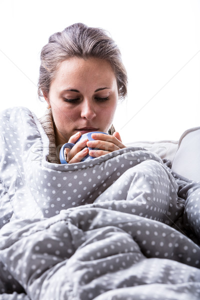 [[stock_photo]]: Femme · froid · grippe · potable · chaud · boire