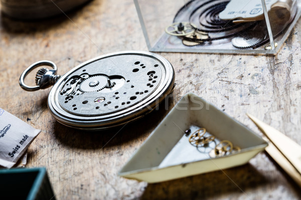 closeup of pocket watch mechanism and clockworks Stock photo © Giulio_Fornasar
