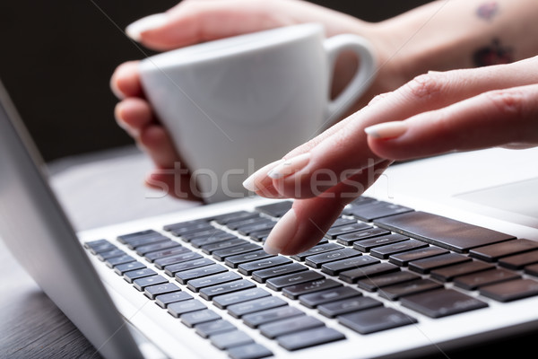 Ansicht Hand weiblichen arbeiten Laptop-Computer Stock foto © Giulio_Fornasar