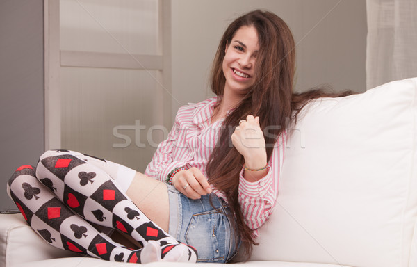 Cheveux longs belle adolescent souriant salon véritable [[stock_photo]] © Giulio_Fornasar