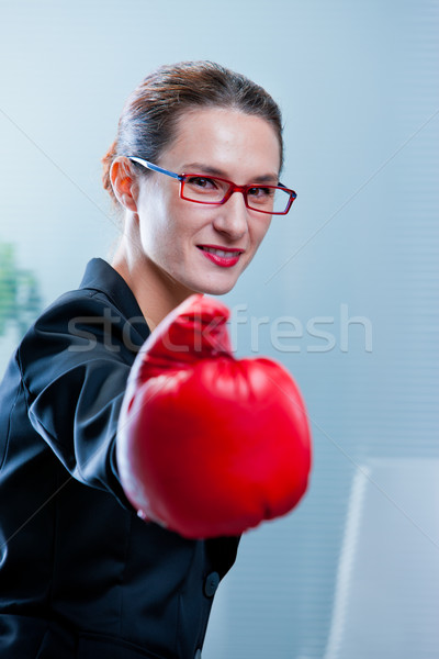 winning business woman with a red box glove Stock photo © Giulio_Fornasar