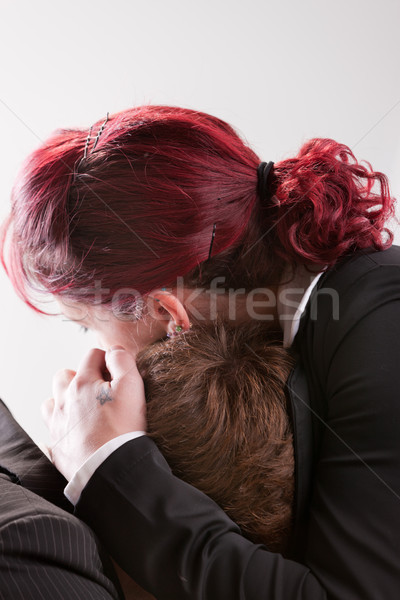 Vrouw staren man Rood kantoor paar Stockfoto © Giulio_Fornasar