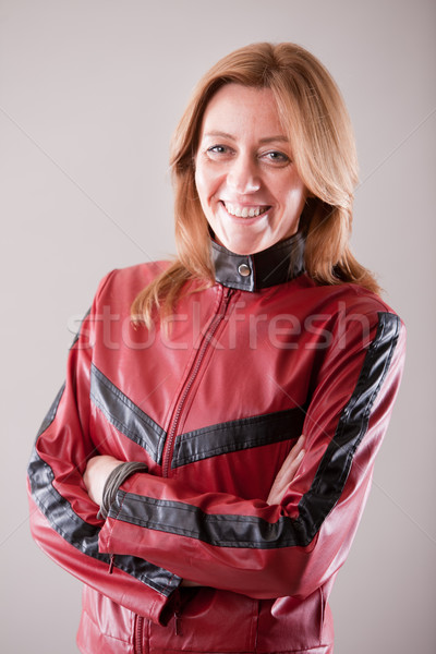 hard rock woman in red leather jacket Stock photo © Giulio_Fornasar